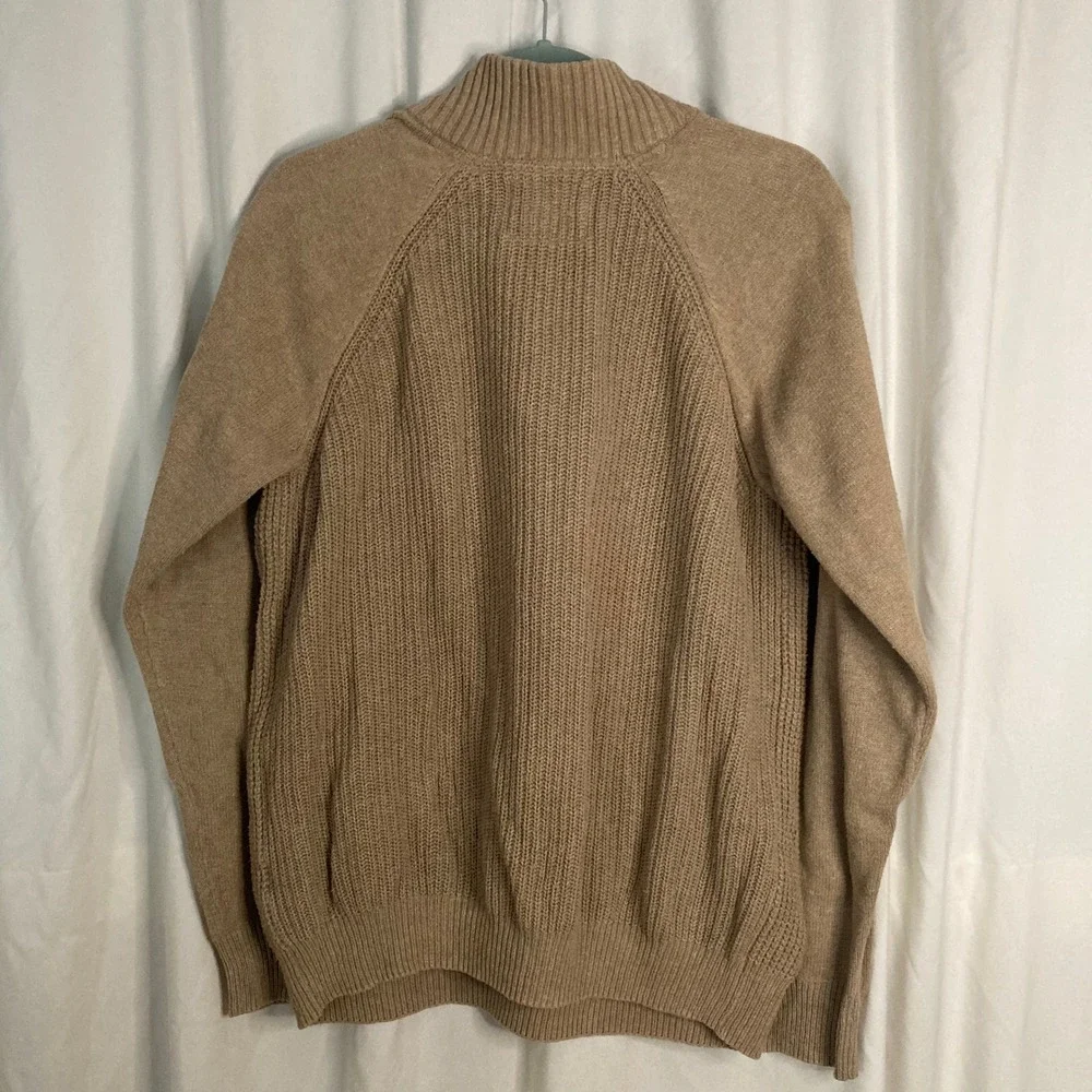 Weatherproof Vintage Henley Sweater Tan Waffle Knit Mock Neck L Gorpcore Prep